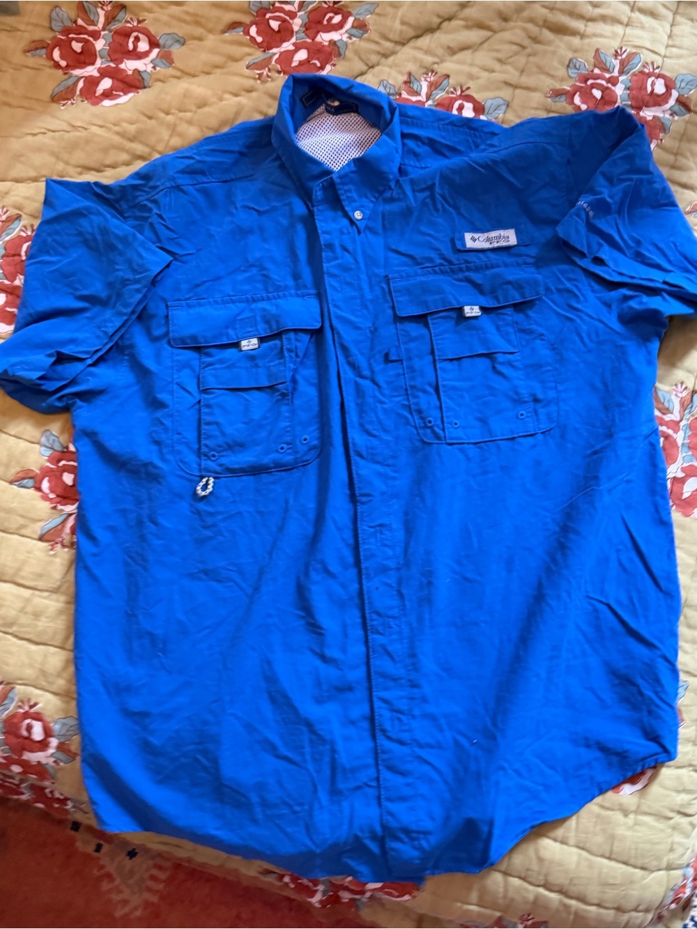 Columbia Bright Blue Short-Sleeve Button Down Fishing Shirt - JEFF PROBST